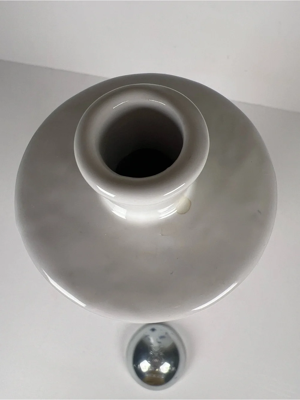 White Ceramic Accent Vase with Blue Floral Motif